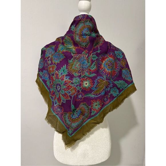 Oscar De La Renta multi color floral print scarf - Picture 1 of 6